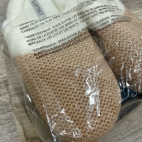 NWT Ellen Tracy Tan Sweater Knit Faux Fur Slip On House Slippers Size XL 10-11 - Picture 4 of 4